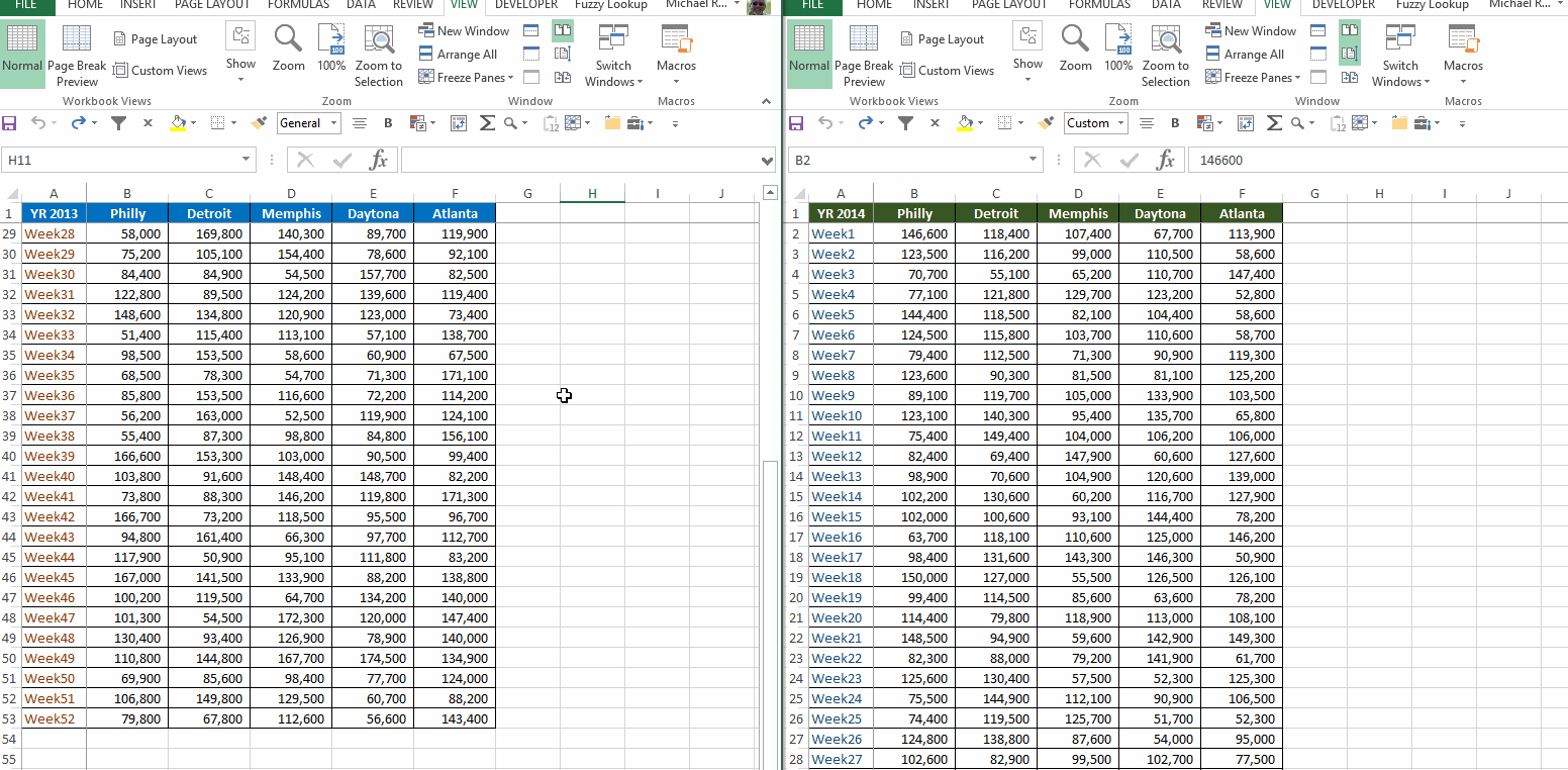 excel synchronous scrolling
